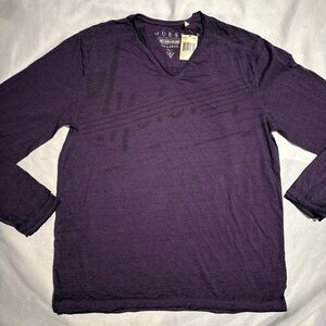 New Guess Purple V-neck Long Sleeve Tee Shirt XXL